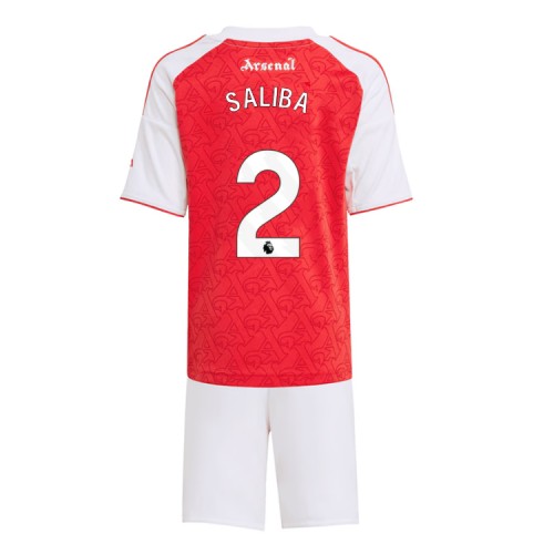Stroje piłkarskie Arsenal William Saliba #2 Koszulka Podstawowej dla dzieci 2025-26 Krótki Rękaw (+ szorty)